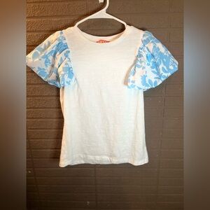 THML White Tee with Blue Floral Sleeves